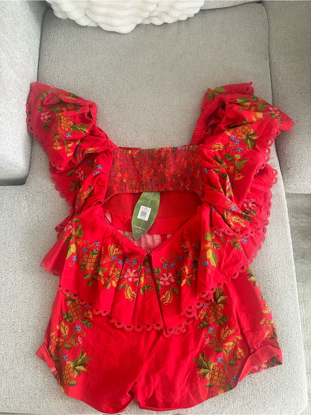 FARM Rio Red Embroidered Ruffle Romper - Picture 5 of 5